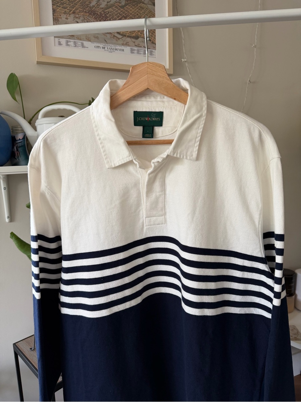 J. Crew Oarsman Striped Rugby Polo in White and Navy